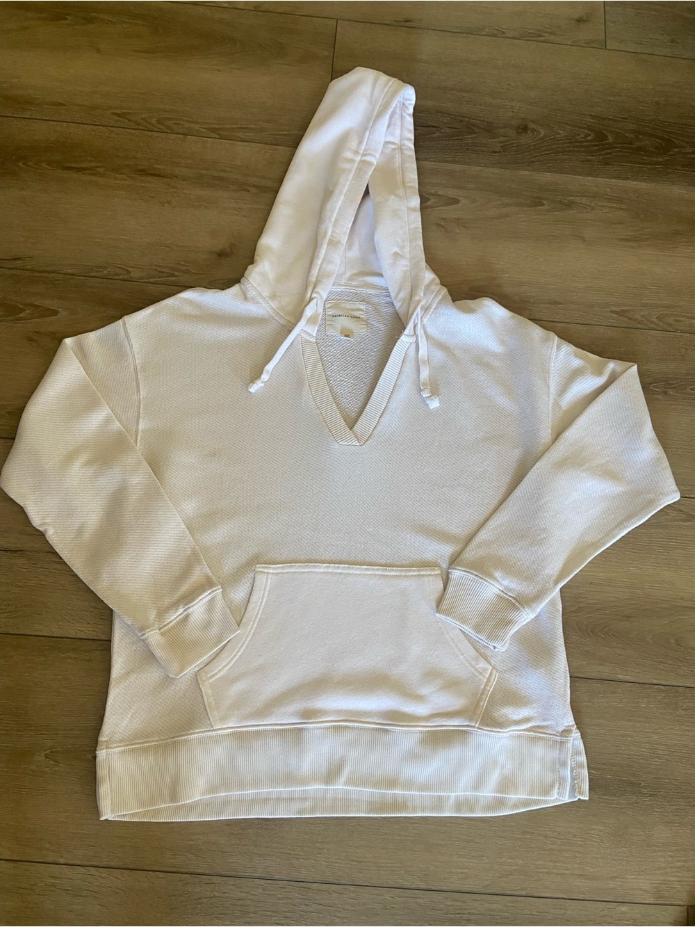 American Eagle Outfitters White V-Neck Hoodie Sweatshirt